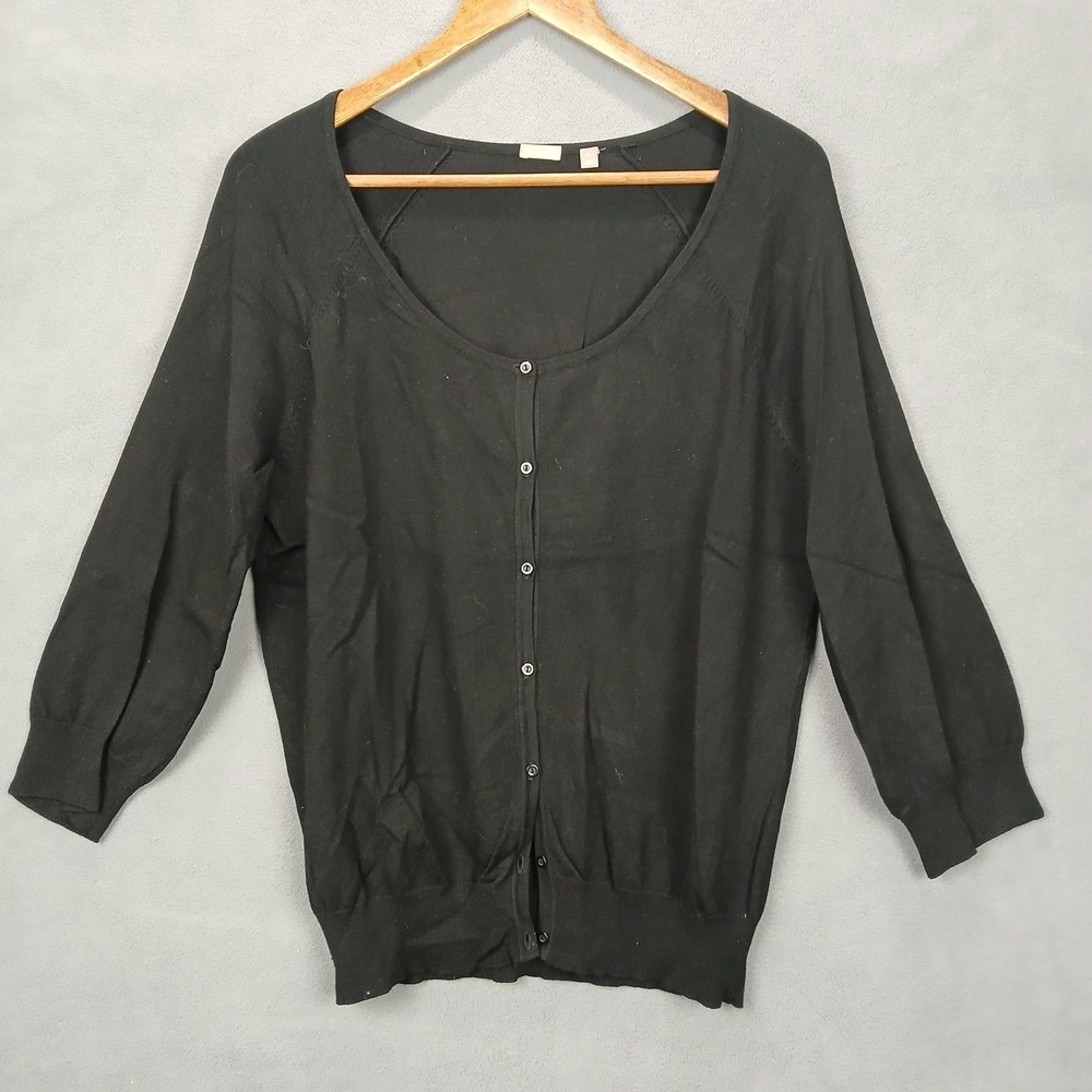 Halogen Cardigan Sweater Women XL Black 3/4 Sleeve Casual Office Wear Scoop Neck